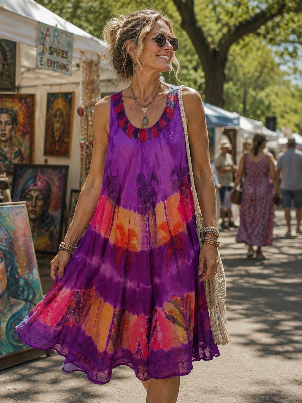 Bohemian Purple Tie-Dye Sleeveless Sundress